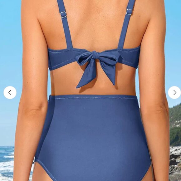 Charmo Scallop Trim Maternity High Waisted Bikini Set size L in Blue - Picture 2 of 5